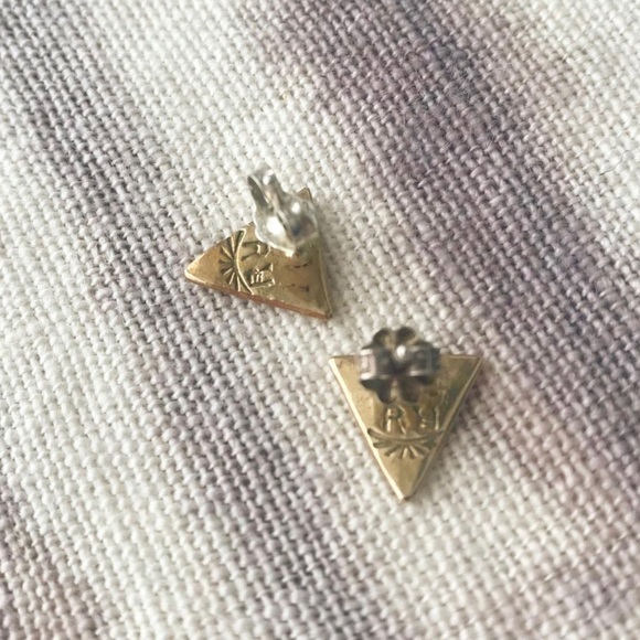 Hand stamped brass and sterling silver earrings - Picture 2 of 3